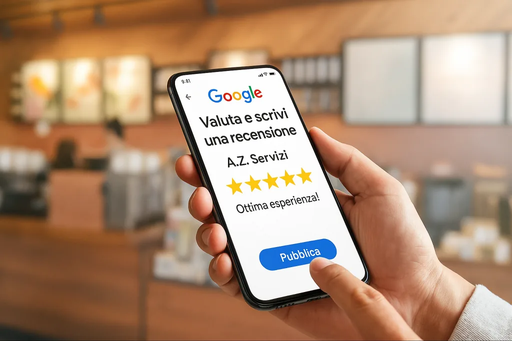 Recensione a cinque stelle per A.Z. Servizi sullo schermo di uno smartphone