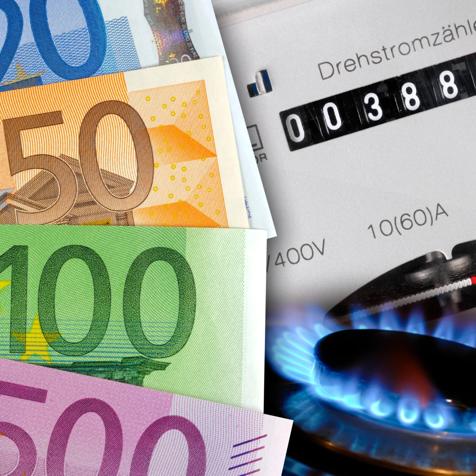 Banconote, contatore elettrico e fiamma del gas: il costo delle utenze