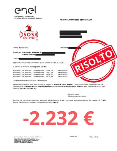 Comunicazione di rimborso ottenuta e contrassegnata come risolta dal servizio SOS Bollette